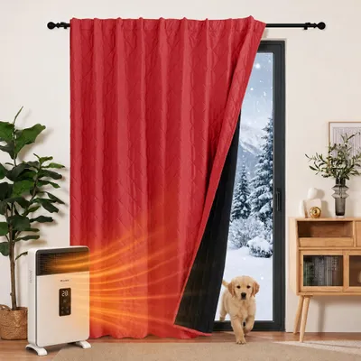 Produktbild von 1x Samt Thermovorhang Kälteschutz Kräuselband Stangendurchzug, Verdunklungsvorhang Türvorhang 415g/m² Wohnzimmer Schlafzimmer 254x244cm Rot