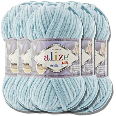 Produktbild von Alize 5x 100g Velluto dicke Wolle, Uni, Chenille, Häkeln, Stricken (Azure | 414)