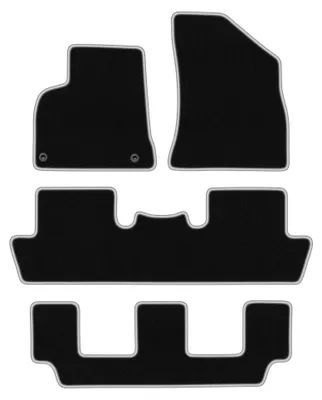 Produktbild von Velours-Fußmatten für Peugeot 5008 I 2009-2017 (7-Sitzer) – 4-tlg, Schwarz/Silber, passgenau – Wielganizator CARLUX