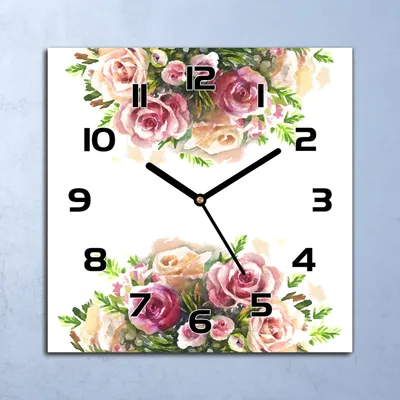 Produktbild von Wanduhr Echt-Glas-Küchenuhr Aquarell Rosenstrauß Quarz 30x30 Deko Bilder