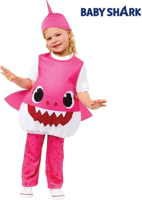 Baby Shark Kostüm kleiner Hai für Kinder Gr. 92-104 rosa Tier Lizenz-Kostüm Tierkostüm Meeresbewohner Raubtier Fasching Karneval Mottoparty Kinderfasching
