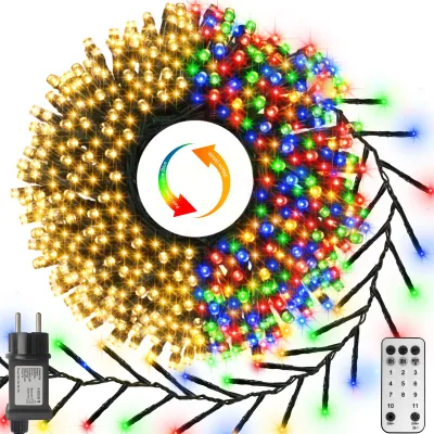 15m 1000 LED Cluster-Lichterkette, warmweiß/mehrfarbig, IP54, Fernbedienung