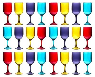 Image de Lot de 24 Verres à Vin Plastique Durable 34 cl - Colorés Incassables Réutilisables Extérieur