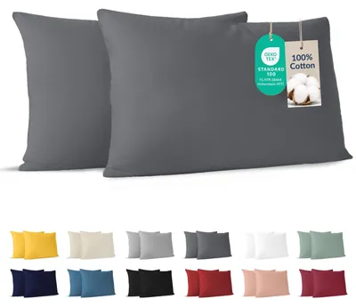 Image de Taie d'oreiller - Jersey de coton - 40 x 70 cm - Anthracite - Lot de 2
