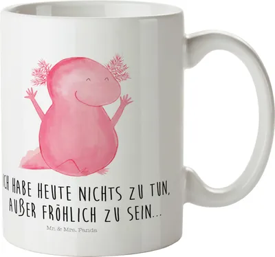 Produktbild von Mr. & Mrs. Panda Kinderbecher Axolotl Hurra - Weiß - Geschenk, Plastikbecher, Campingbecher, Schwanzlurch, Pott, Spaß, Motivation, Trinklernbecher, Henkelbecher