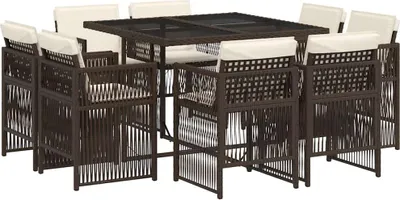 Obrázok produktu pre vidaXL 9-dielny záhradný jedálenský set s vankúšmi Brown Poly Rattan