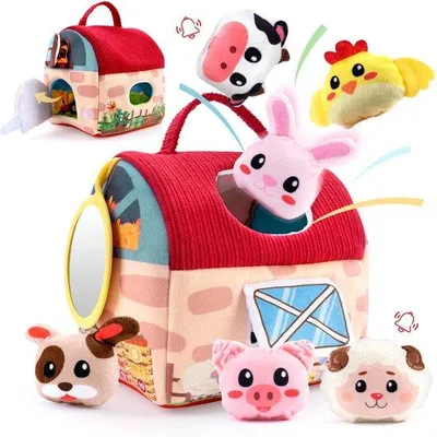 Obrázok produktu pre Plyšová hračka s motívom zvierat z farmy, detská hračka, senzorická hračka podľa Montessori, prenosná detská hračka, ideálna pre bábätká a novorodencov.