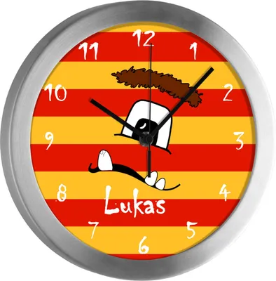 Produktbild von Kinderzimmer Funkwanduhr, Funkuhr Wanduhr Kinder, Monster rot gelb 25 cm