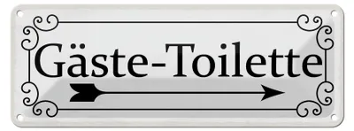 Produktbild von Blechschild  Gäste – Toilette rechts Pfeil, 27x10 cm, Blechschilder Spruch  Wegweiser Wc Bad