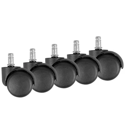 Produktbild von 5er Set gebremste Weichboden-Rollen für Bürostuhl 11 mm Stift / Durchmesser 50 mm | Premium Teppichrollen in Schwarz | Dreh-stuhlrollen für weiche Böden
