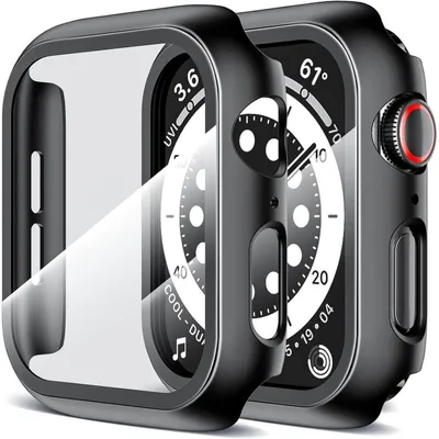 Immagine prodotto di Custodie protettive, 2 pezzi, per Apple Watch 44mm, compatibili con modelli S6/SE/SE2/S5/S4, trasparenti, antigraffio, colore nero