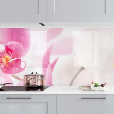 Produktbild von Küchenrückwand Blumen selbstklebend - 0.35 mm Wandpaneel wasserfest Design rosa Motiv Spritzschutz fugenlos