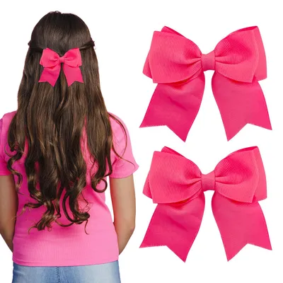 Produktbild von Set mit 2 Haarspangen aus Satin mit großen Schleifen für Mädchen, rosa