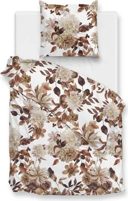 Produktbild von Zo! Home Flanell Bettwäsche 155x220 cm Sofia brown Blätter Blüten Herbst sand