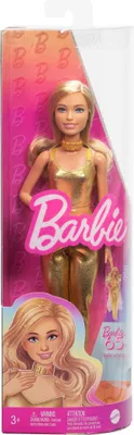 Produktbild von Barbie Fashionistas petite Körpergröße, welliges blondes Haar, goldener Jumpsuit