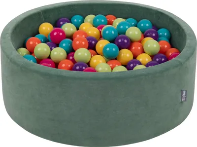 Obrázek produktu pro KiddyMoon kulatý kuličkový bazén sametový kuličkový bazén 90x30cm/200 míčků ∅ 7cm kuličkové jámy pro miminka na hraní do vany pro batolata, vyrobeno v EU, lesní zelená: světle zelená/žlutá/tyrkysová/o