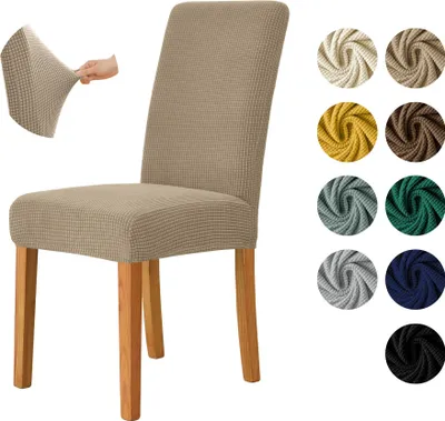 Produktbild von MEBLE ODNOWA, Stuhlhusse, Stuhlbezug, Standardgröße, Jacquard, Beige, Karostruktur, elastisch, Stuhlbezüge, Stuhlhussen, maschinenwaschbar