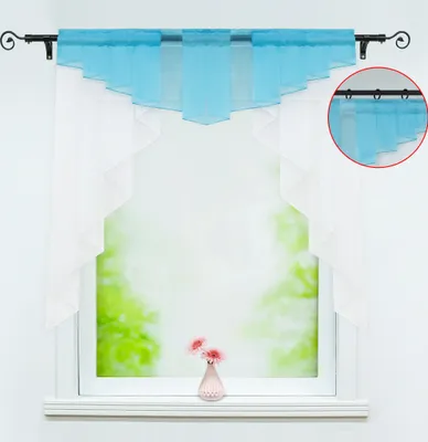 Produktbild von Delien Scheibengardine mit Tunnelzug Voile Gardinen Küche Bistrogardinen Kleinfenster Transparent Hellblau BxH 80x80cm