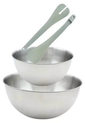 Produktbild von Set aus 2 Salatschüsseln und Salatbesteck – FACKELMANN – 20,5 und 25 cm