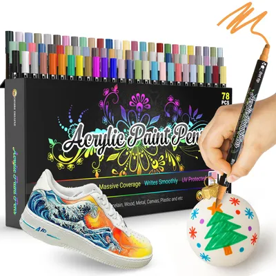 Produktbild von Desire Deluxe Acrylstifte Set 78 St – Wasserbasiert, ungiftig, wasserfest, Paint Pens für Stein, Keramik, Glas, Holz, Porzellan