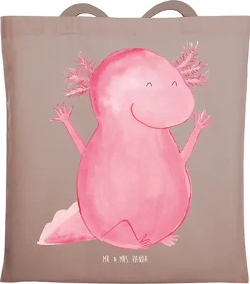 Produktbild von Mr. & Mrs. Panda Tote Bag Axolotl Hurra - Braun Pastell - Geschenk, Tasche, Fröhlich, Shopping, Jutebeutel, Einkaufstasche, Lurch, Freude, Stoffbeutel, Spaß