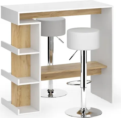Produktbild von Bartisch-Set Vicco Dana Weiß/Goldkraft Eiche 108 x 50 cm mit 2 Barhockern, Model 57744
