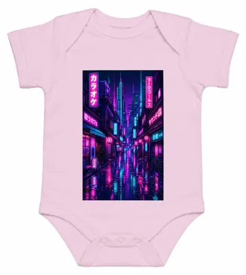 Zdjęcie produktu dla Cyberpunk, Tokio, noc, neon, japońska uliczka, Japonia, styl Y2K, body, różowy, rozmiar 6/12