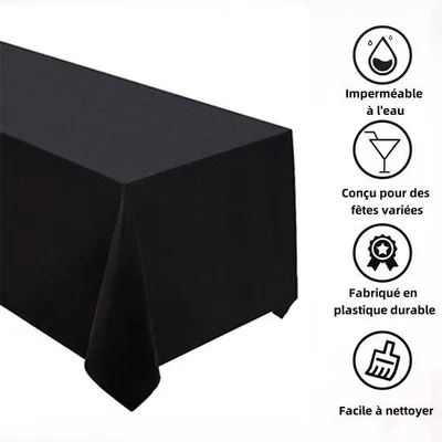 Image de Nappes jetables - Nappes en plastique - Noires - Rectangulaires - Lot de 2 - 137 x 274 cm - Pour événements