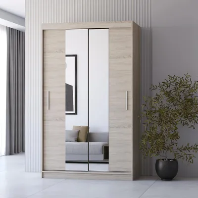 Produktbild von Schwebetürenschrank Kleiderschrank 120cm Sonoma/Sonoma mit Spiegeln Neomi 01