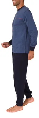 Produktbild von Eleganter Normann Herren langarm Schlafanzug Pyjama mit Bündchen und Frontprint ; blau , 50