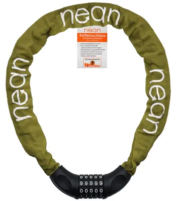 Productafbeelding van Fietsslot met cijferslot, ketting met hoge beveiligingsklasse, fietsslot met cijferslot en code, fietsslot met ketting van gehard staal, textielomslag, olijgroen, 6 mm x 900 mm