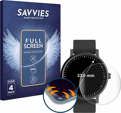 Produktbild von 4x Savvies Fullscreen Schutzfolie für Armbanduhren (Kreisrund, ø: 33 mm) Displayschutz Folie Fullcover Klar Transparent
