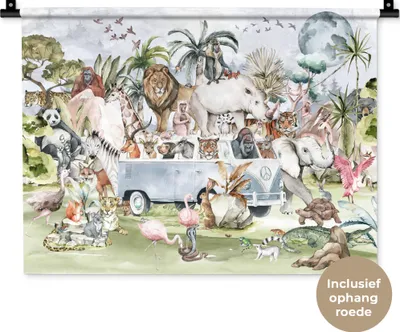 Produktbild von MuchoWow® Wandteppich Wandbehang Dschungel - Bus - Tiere - Kinder - Pflanzen 60x45 cm Tapisserie Dekoration Wandtuch - Das Schlafzimmer