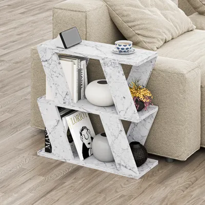 Produktbild von DECORTIE Lazena Modern Side End Couchtisch Weißer Marmor Effekt Mehrzweck 3 Etagen 60 x 22 x 57cm