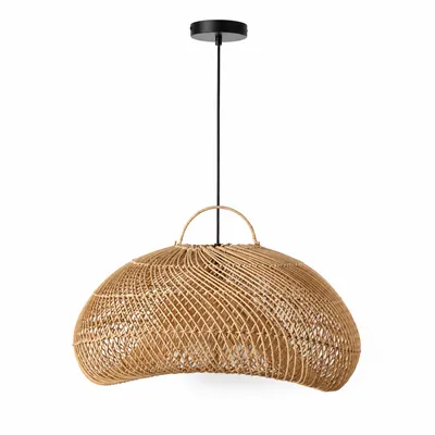 Image de Suspension Orika 60, douille E27, lampe en bambou tressé à la main, diamètre 60 cm, style bohème et naturel