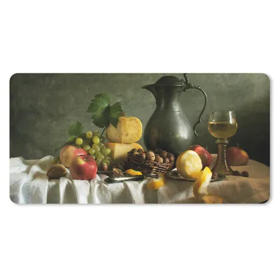 Produktbild von MuchoWow® Mauspad Mousepad Rustikal - Käse - Teekanne - Obst - Stilleben 60x30 cm - Mousepads - Maus Mat - Pad - Mausunterlage - Nachhaltig