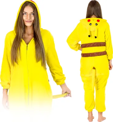 Produktbild von Halloween Kostüm Damen & Herren - One Piece Schlafanzug Pikachu - Jumpsuit - Karneval & Pyjama Kostüme für Erwachsene, Gröse XL
