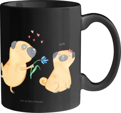 Produktbild von Mr. & Mrs. Panda Tasse Mops Verliebt - Schwarz - Geschenk, Pott, Kaffeetasse, Knuffig, Liebe, haferl, Sprüche, Hund, Becher, Teetasse
