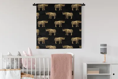 Produktbild von MuchoWow® Wandteppich Wandbehang Muster - Nashorn - Gold - Schwarz 90x90 cm Tapisserie Dekoration Wandtuch - Wandaufhänger
