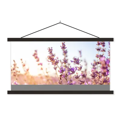 Produktbild von MuchoWow® Textilposter Lavendel - Nahaufnahme - Sonne - Blumen - Lila 60x30 cm mit schwarzem Rahmen - Textilien