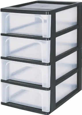 Produktbild von IRIS OHYAMA Schubladencontainer DIN-A4 4 hohe Schubladen, schwarz-transparent 6173