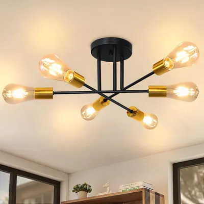 Produktbild von ZMH Deckenleuchte Vintage 6 Flammig Schwarz Gold Deckenlampe Industrial Retro E27 für Wohnzimmer Schlafzimmer Metall (ohne Leuchtmittel)