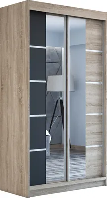 Produktbild von Schwebetürenschrank Kleiderschrank ERO 120 cm Schrank Garderobe Spiegel. Verschiedene Farben (Weiß, Schwarz, Somona). Möbel vom Hersteller!