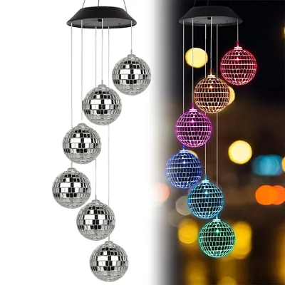 Produktbild von Solar Windspiel Lampe, Solar Mosaik Kristallkugel Windspiel LED, dekoratives Windspiel für Garten, Terrasse und Zuhause, ideale Geschenkidee