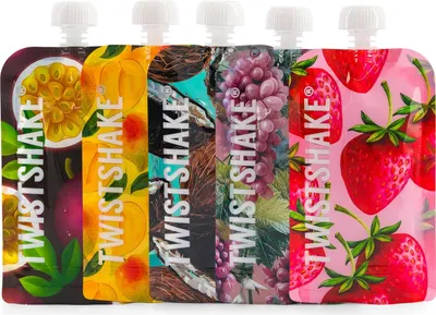 Produktbild von Twistshake Babynahrungsbeutel 220 ml – 5er-Set | Wiederverwendbare Babynahrungstasche mit doppeltem Reißverschluss | BPA-freie Fill n Squeeze Baby-Entwöhnungsbeutel | Auslaufsicherer Quetschbeutel 5er-pack 220ml