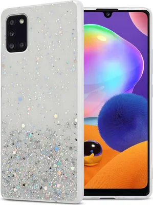 Produktbild von Cadorabo Hülle für Samsung Galaxy A31 in Transparent mit Glitter Schutzhülle aus flexiblem TPU Silikon mit funkelnden Glitter Case Cover Etui Handy Hülle