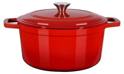 Produktbild von VEVOR Emaille Gusseisen Bräter, 5,7L Topf mit Deckel und zwei Griffen, strapazierfähige Kochpfanne, ofeninduktionsgeeignet bis 260 ℃, zum Schmoren, Eintöpfe, Braten, Brotbacken, Rot, Rot-5.68 L