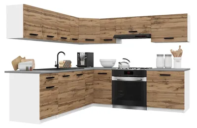 Produktbild von Belini Moderne Küchenzeile Küchenblock ITALIA 7 - Küchenmöbel 420cm Goldbraun - Einbauküche mit Hängeschränke, Unterschränke & Arbeitsplatten