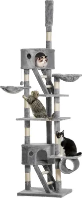 Produktbild von Pawhut Katzenbaum Kratzbaum Kletterbaum deckenhoch verstellbar Hellgrau
