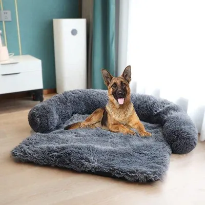 Image de Lit pour chien gris de taille moyenne avec coussin pour la nuque, lavable, rembourrage en mousse